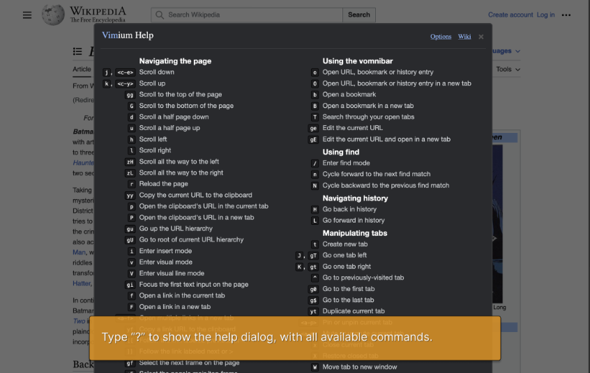 Vimium browser navigation