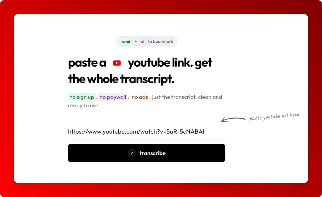 YouTube Transcript Tool screenshot