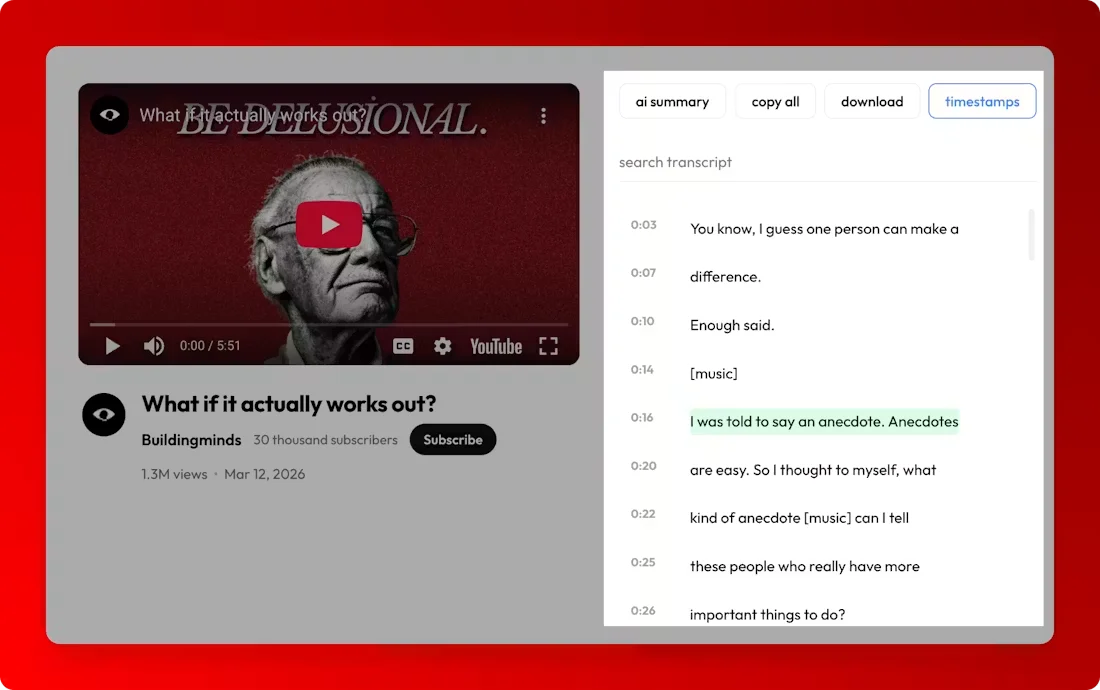YouTube Transcript Tool screenshot