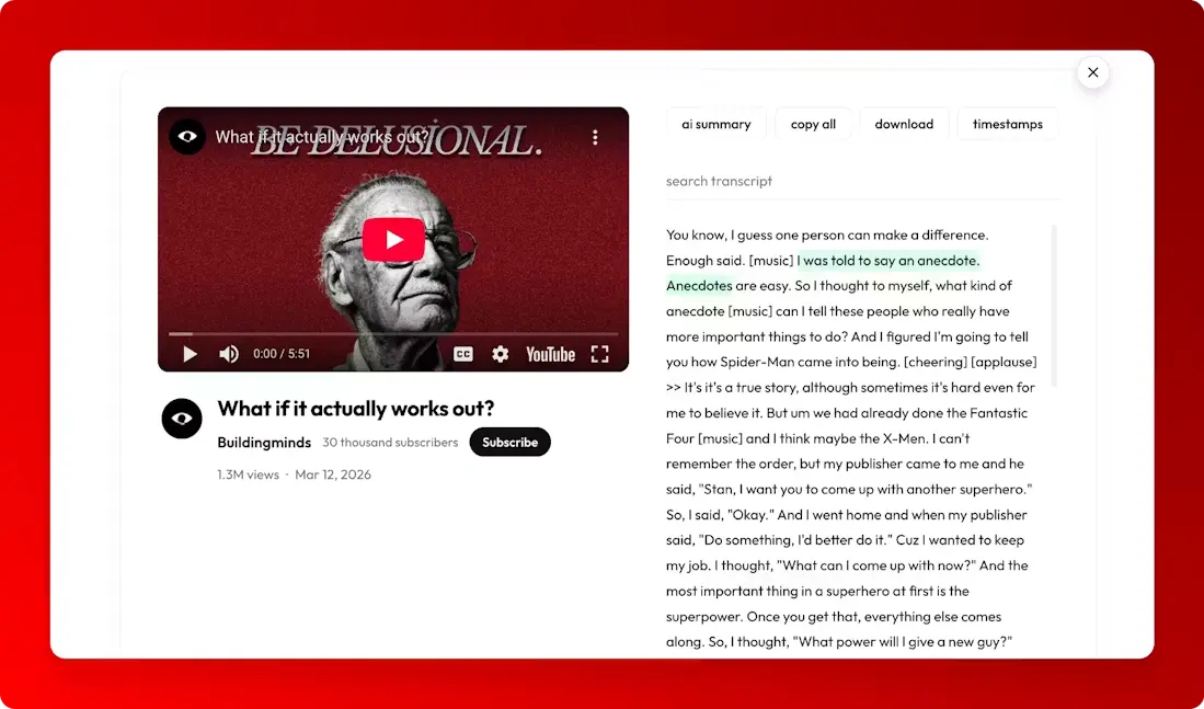 YouTube Transcript Tool screenshot