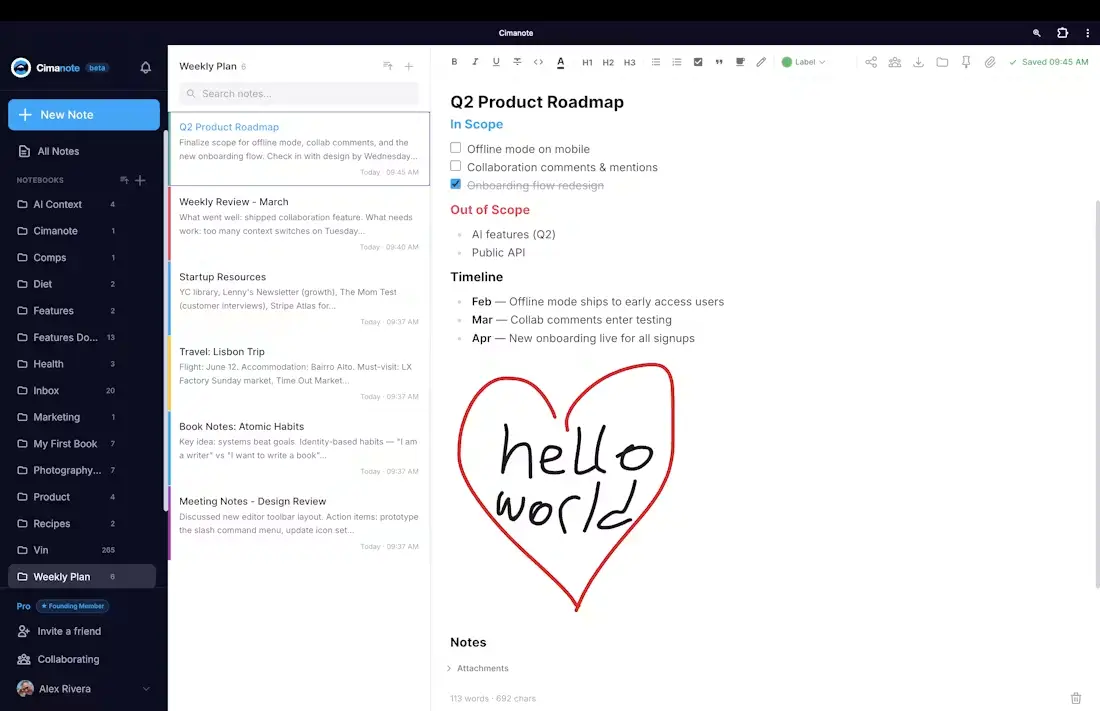 Cimanote screenshot