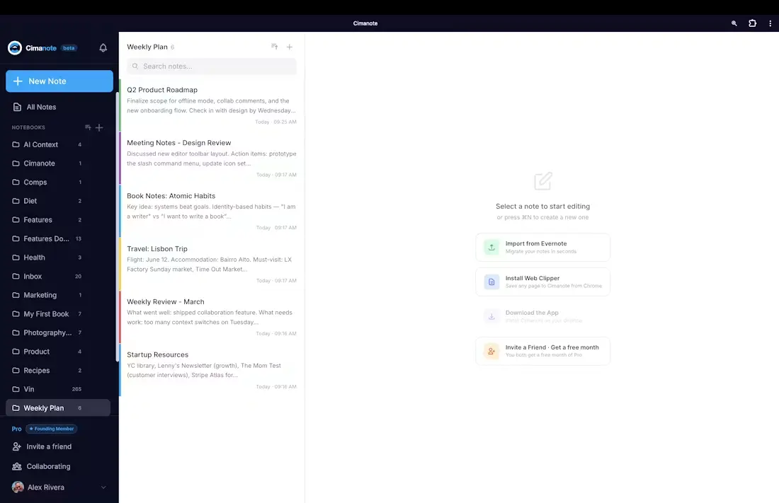 Cimanote screenshot
