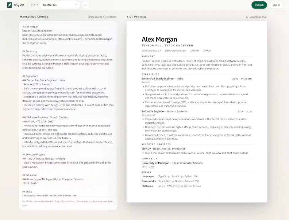 Tiny CV screenshot